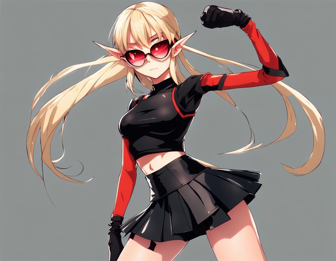 Anime Elf in Latex Miniskirt and Stockings