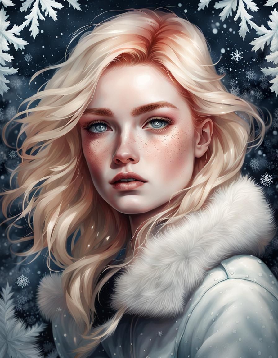 Scottish Woman Winter Portrait with Ferrofluid Background