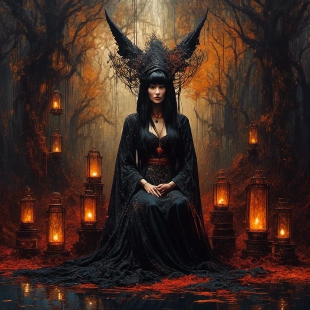 Cyberpunk Witch Casting a Curse in Pop Art Style