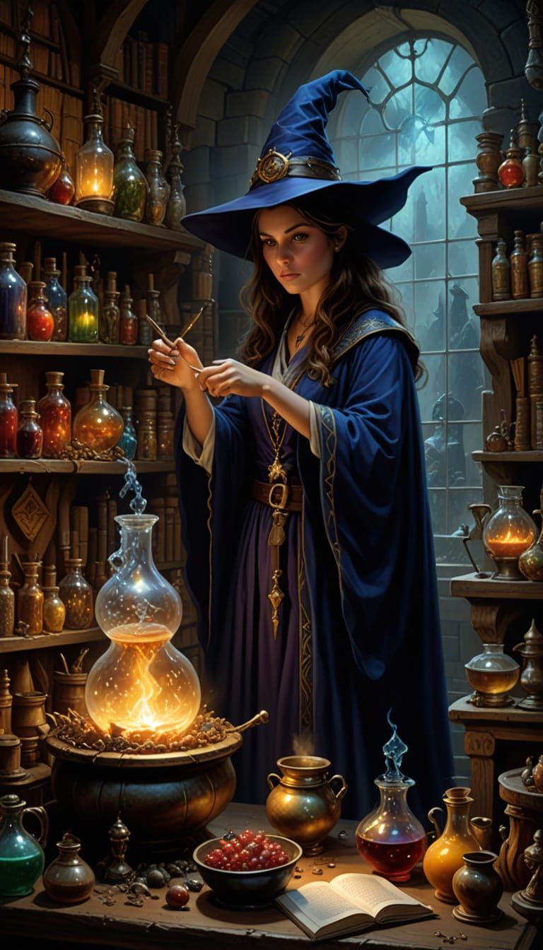Fantasy Wizard in Enchanted Laboratory