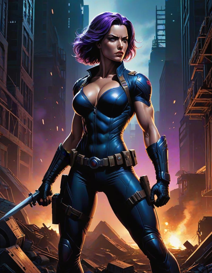 Strong Female Hero in Post-Apocalyptic Comic Book Art