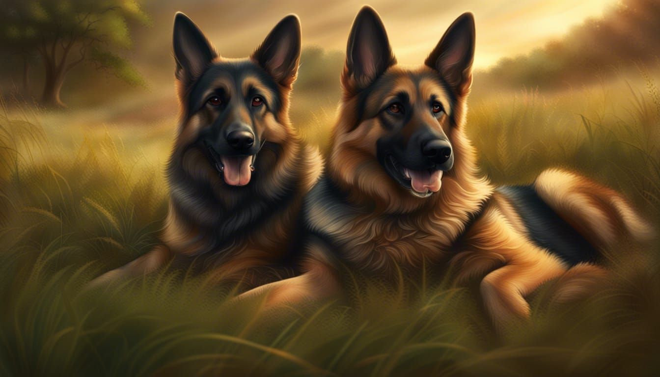Boy and German Shepherd in a Field