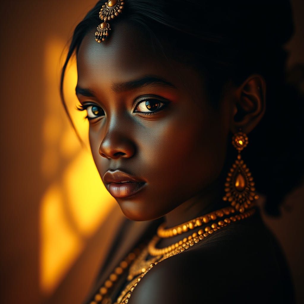 Serene Golden Goddess in Sepia Tones