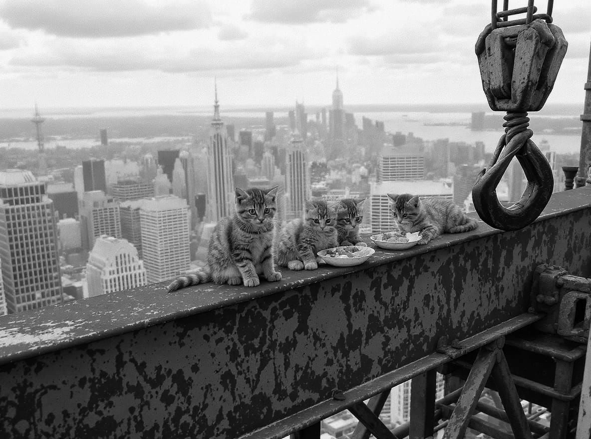 Kittens' Lunch Atop a Skyscraper: Whimsical Construction Sce...