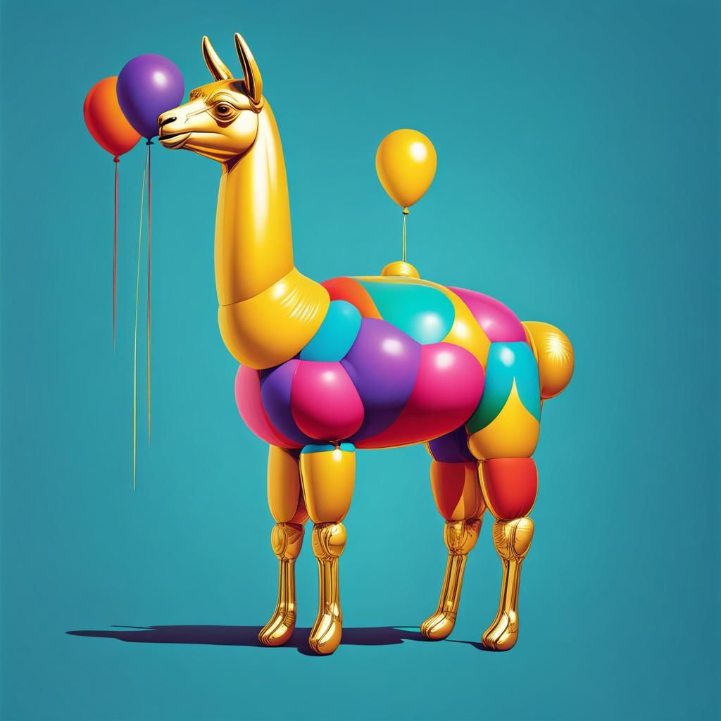 detailed balloon animal lama, Screen print, pop art, splash screen art, triadic colors, digital art, 8k resolution tren...