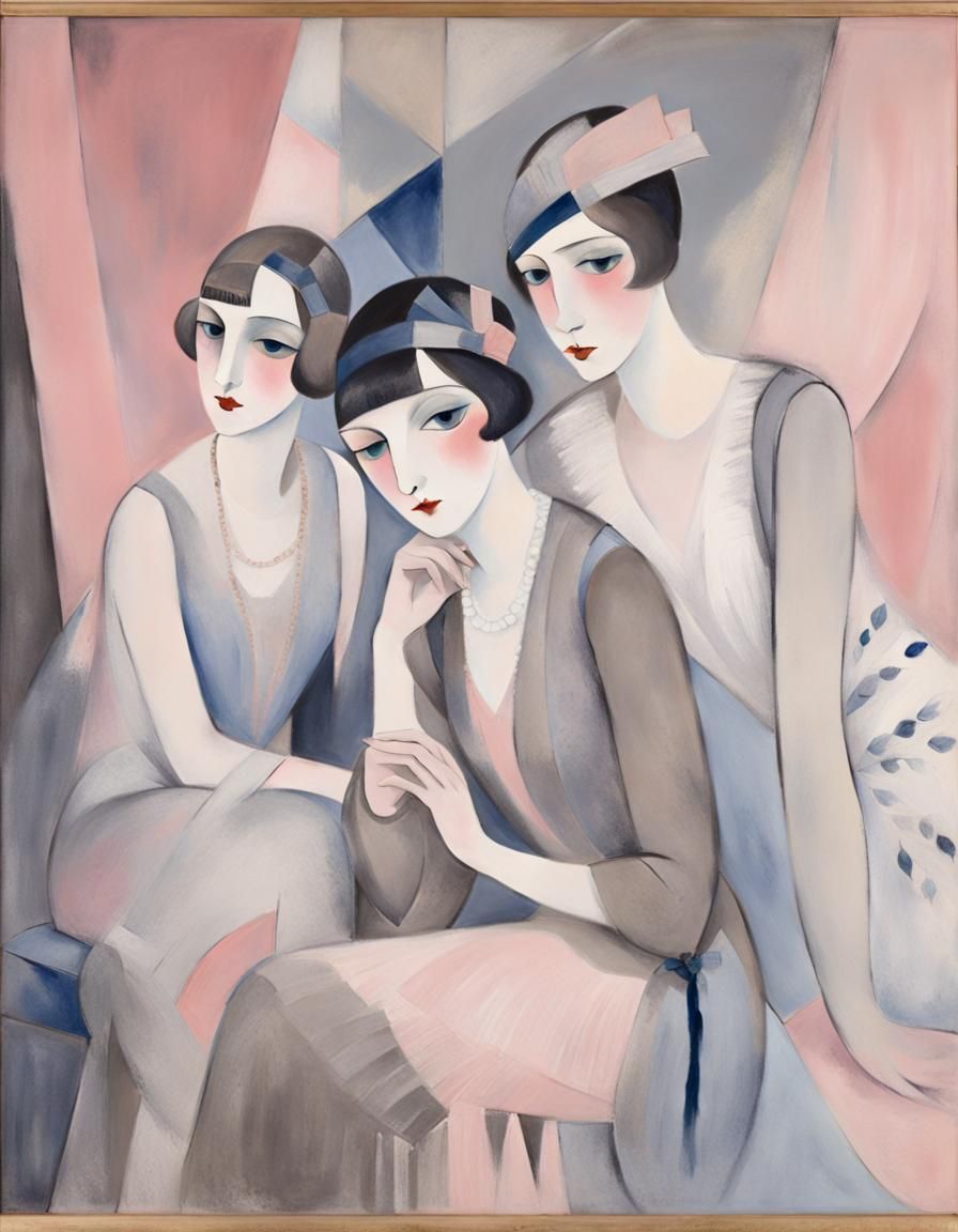 Elegant Women with Bird in Pastel Hues