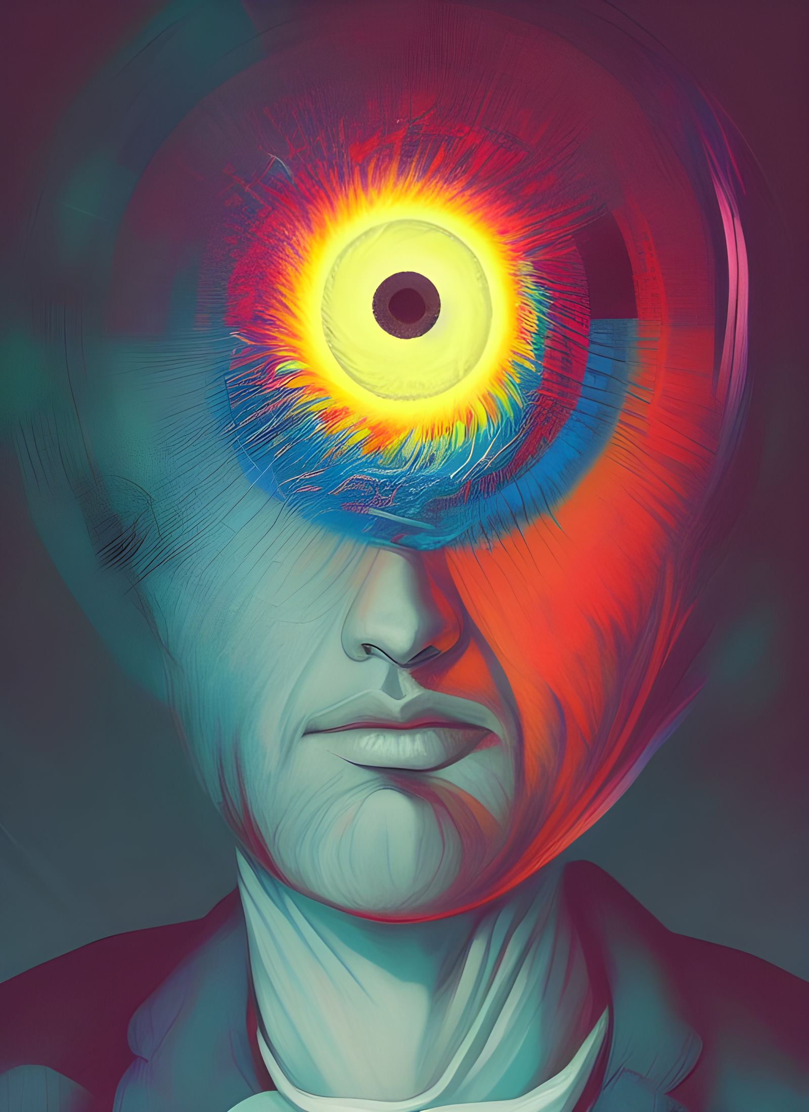 Colorful Portrait with Spiral Eye in Cel-Shaded Style