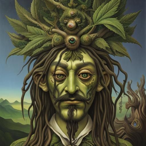Surreal Marijuana Leaf Tree Man in Dali Style