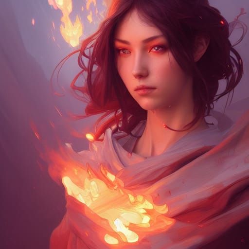 Burning Rage Portrait in Art Nouveau Style