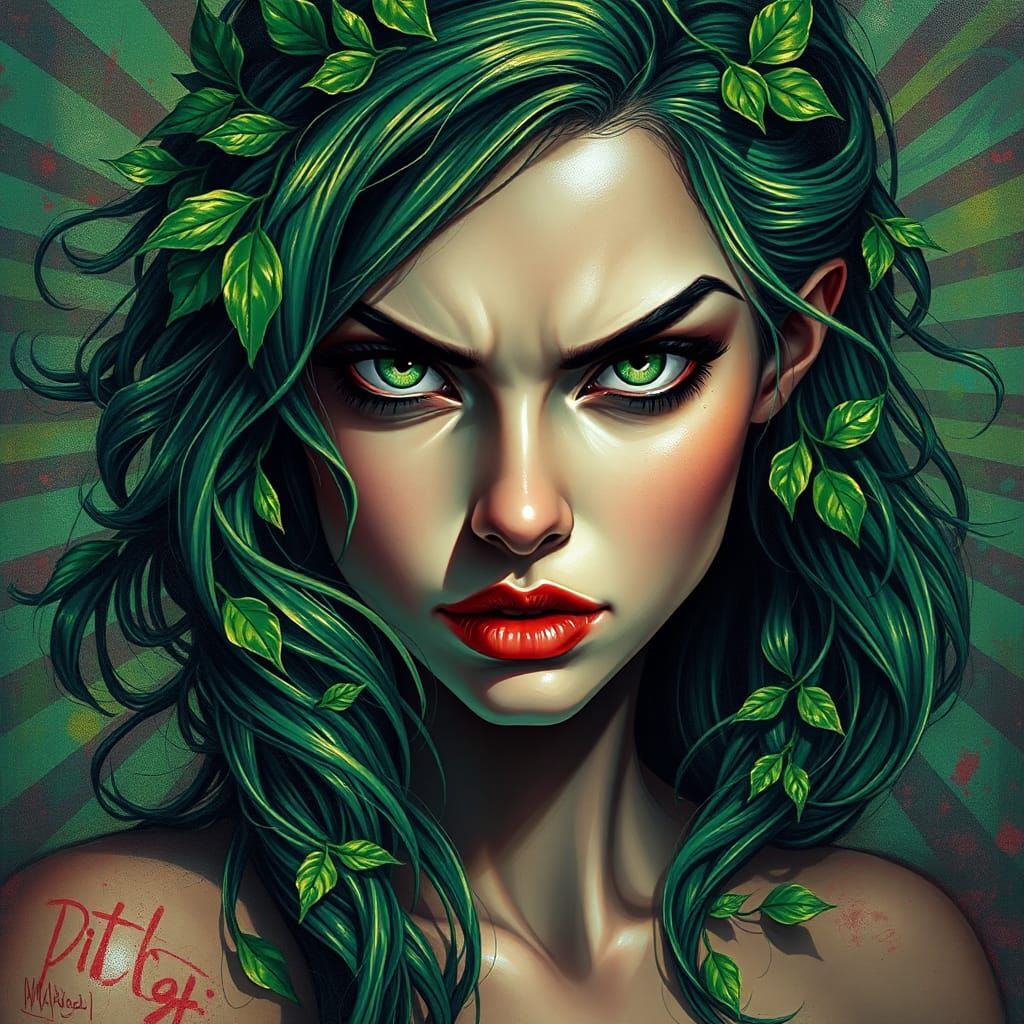 Ethereal Woman with Green Hair and Eyes