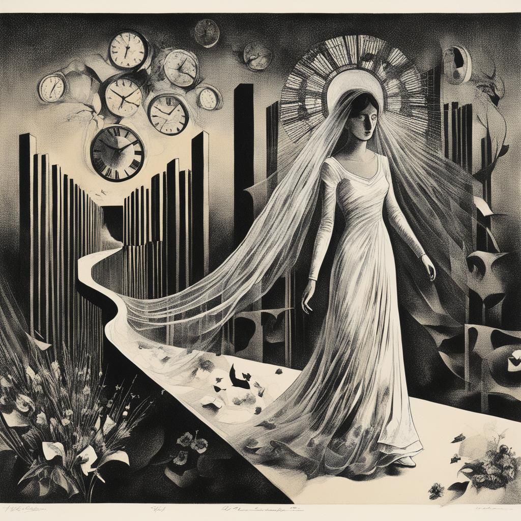 Surreal Bride Stepping Through Veil in Dada Style