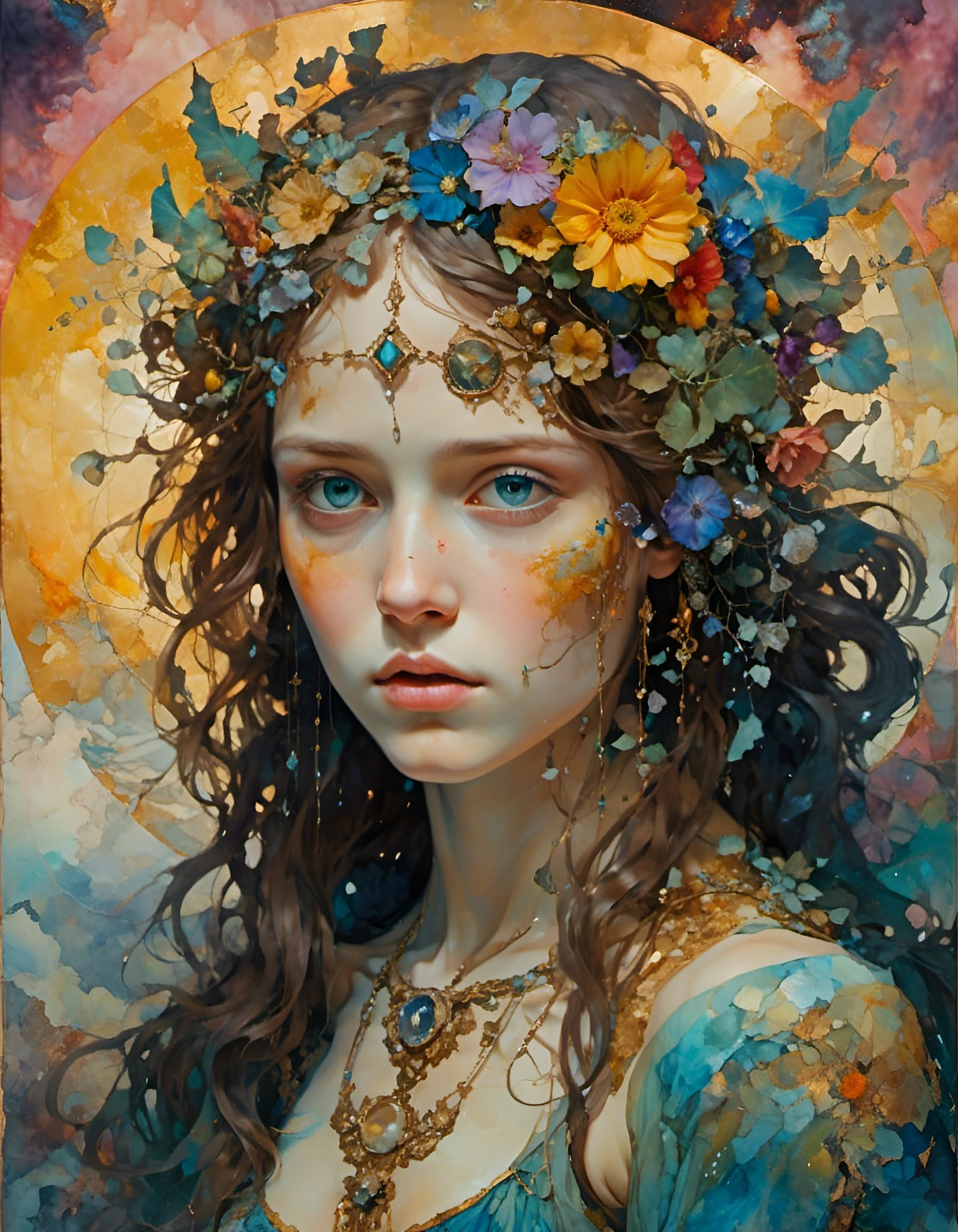 Hippie Girl Portrait in Hyperkraximalism Style