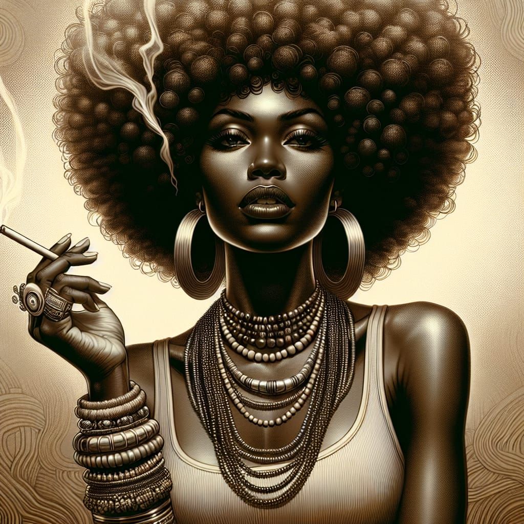 Vintage Sepia Portrait of Confident Woman with Afro