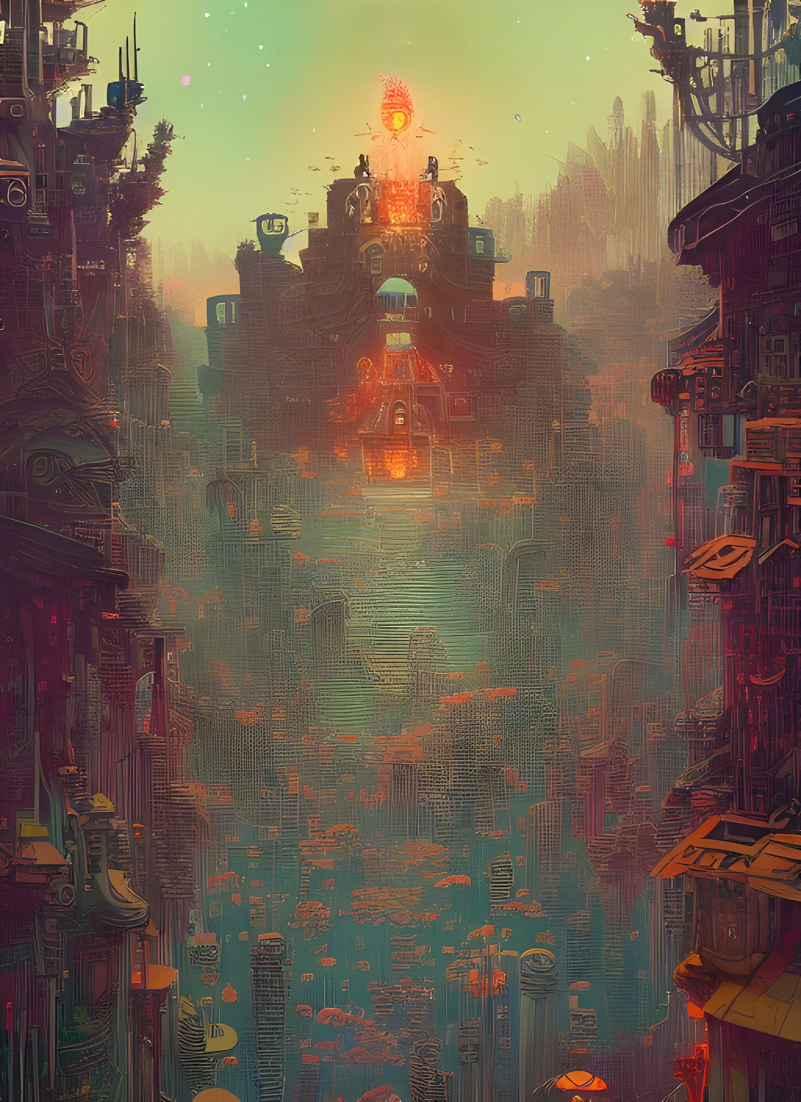 Panda Cult Gathering: Detailed Matte Painting