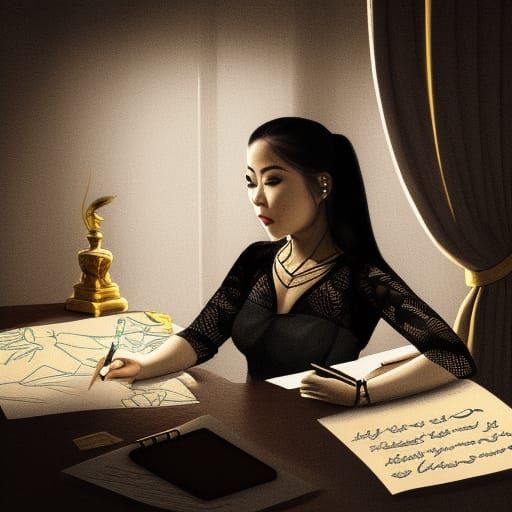 Anna Akana Writing by Moonlight: Digital Art Portrait