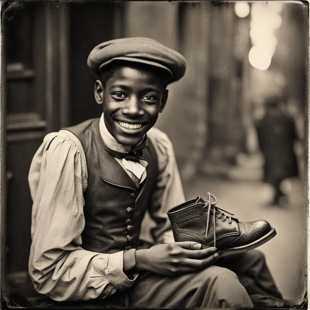 Shoe shiner,, old black and white photography