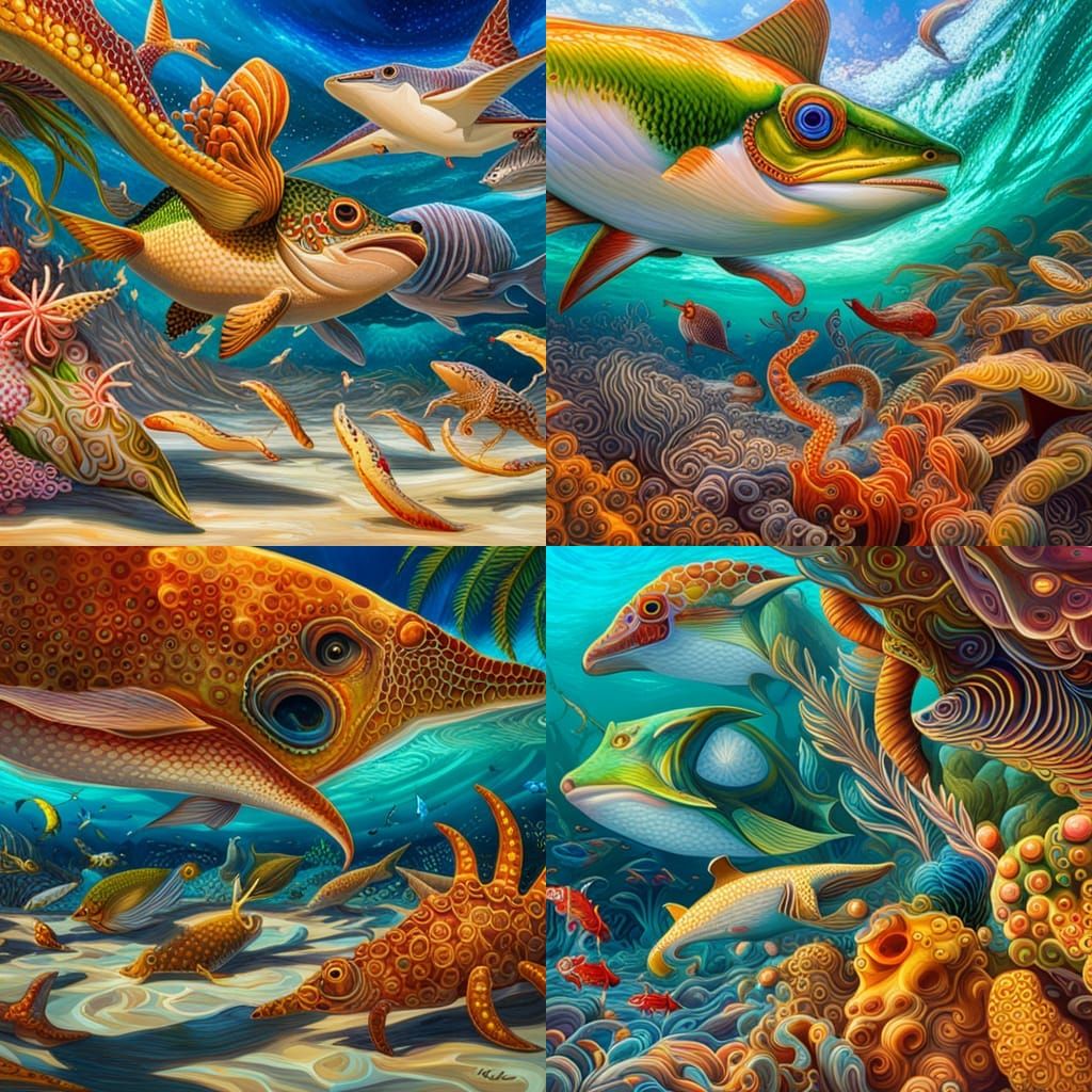 Tropical Beach Creatures Frolicking in the Surf