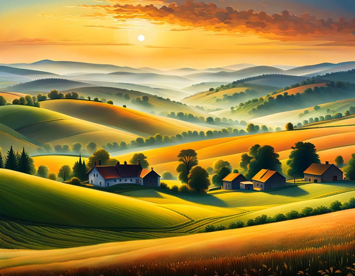 Impressionistic Sunrise Over Misty Valleys