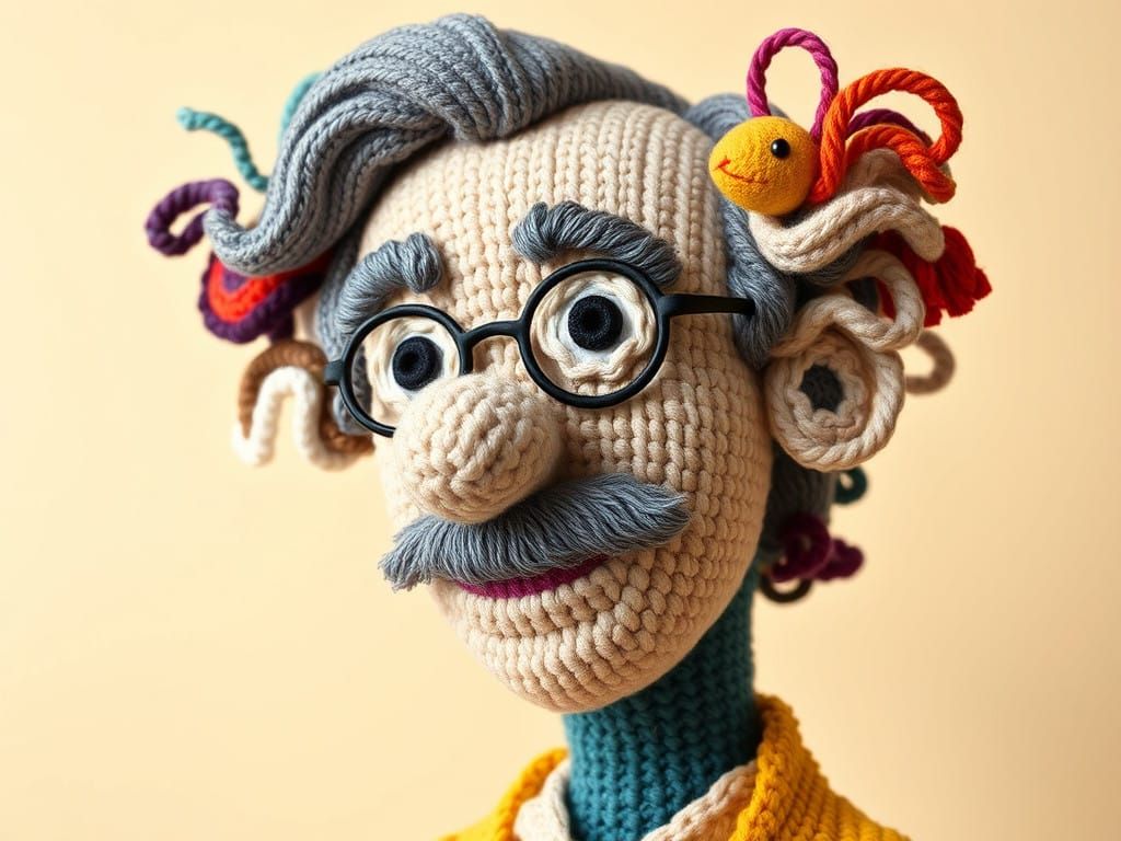 Bill Murray Crochet Sculpture in Whimsical Folk Art Style