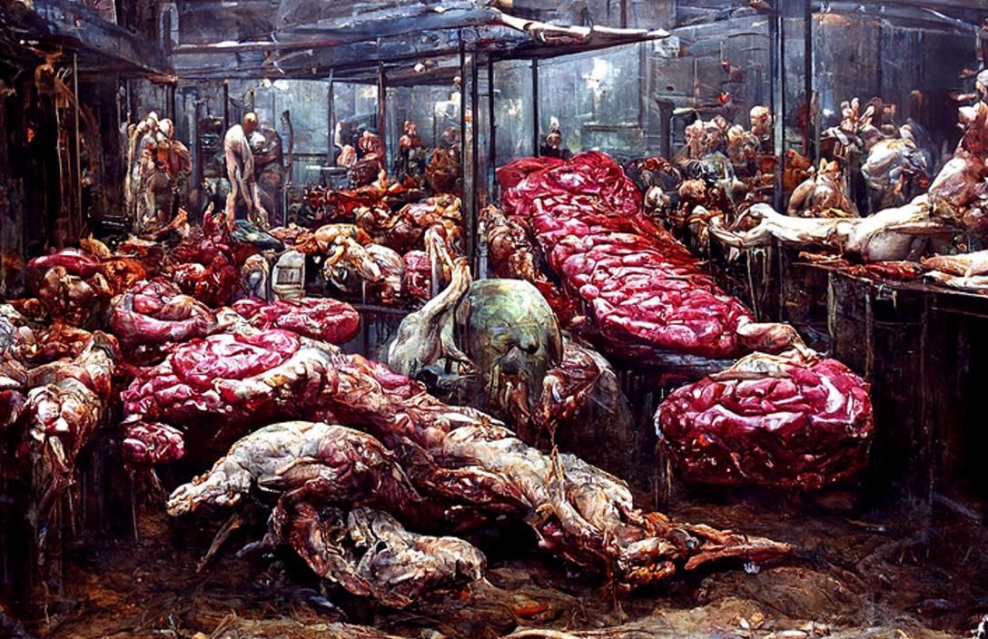 Horrific Meat Market in Hyperrealistic Style