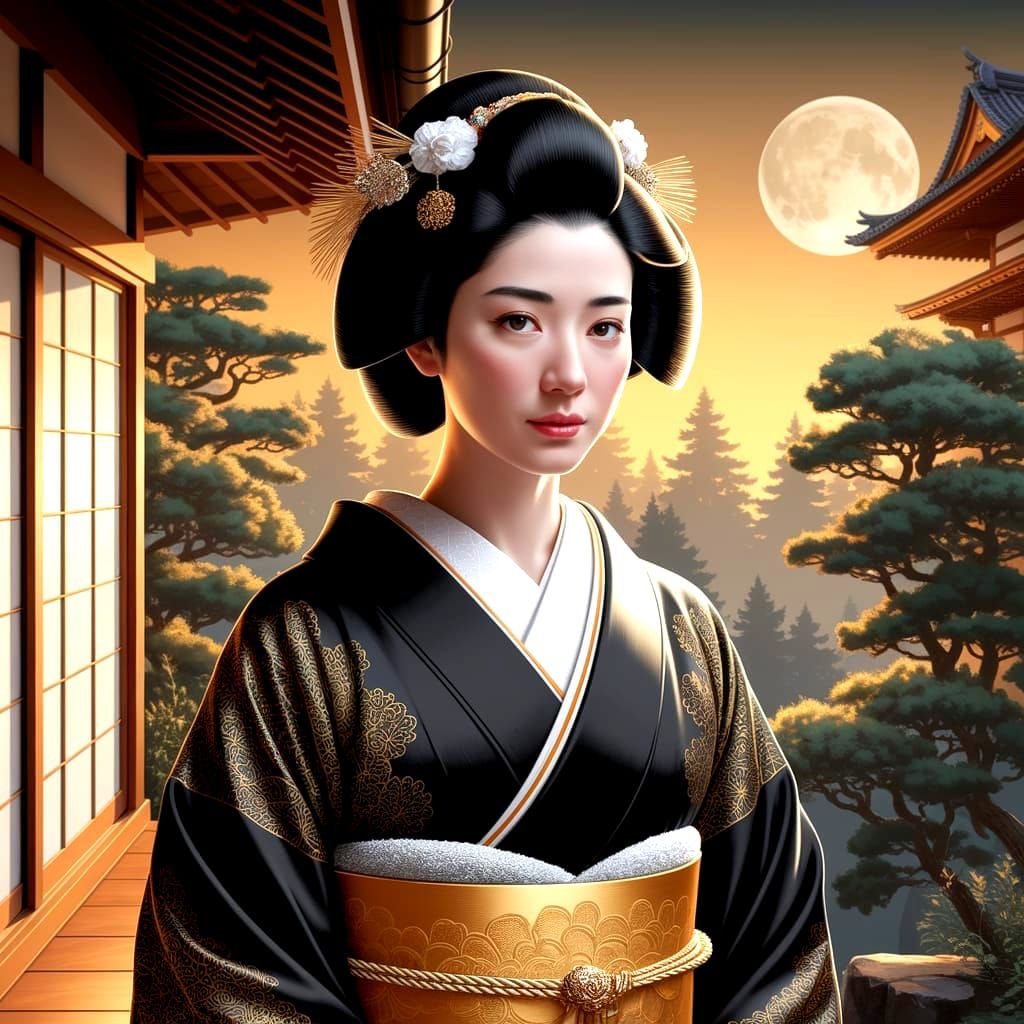 Japanese Woman in Kimono, Oil Painting Portrait