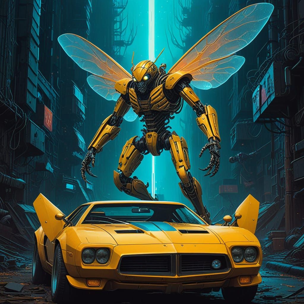 Cyberpunk Mecha Queenbee Rises from Toxic Honeycomb