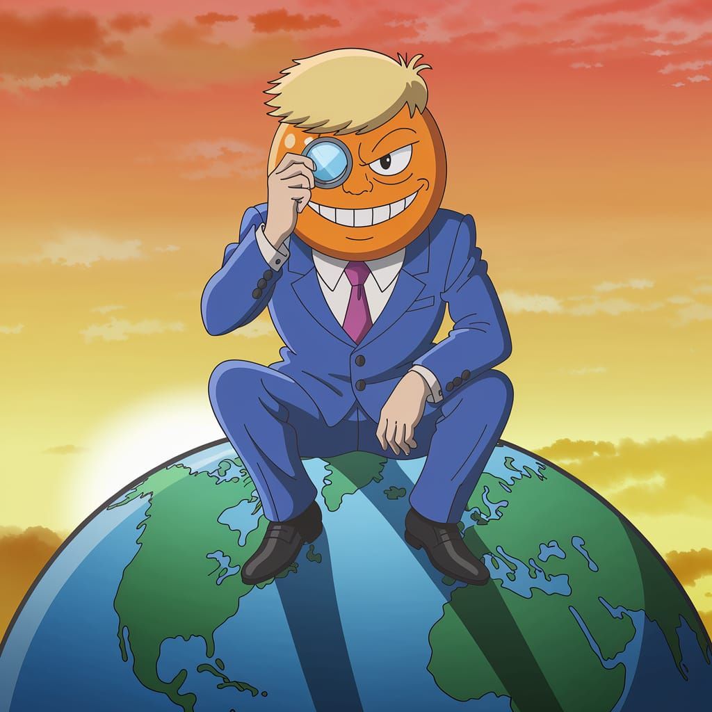 Cartoon Orange Plots World Domination in Anime Style