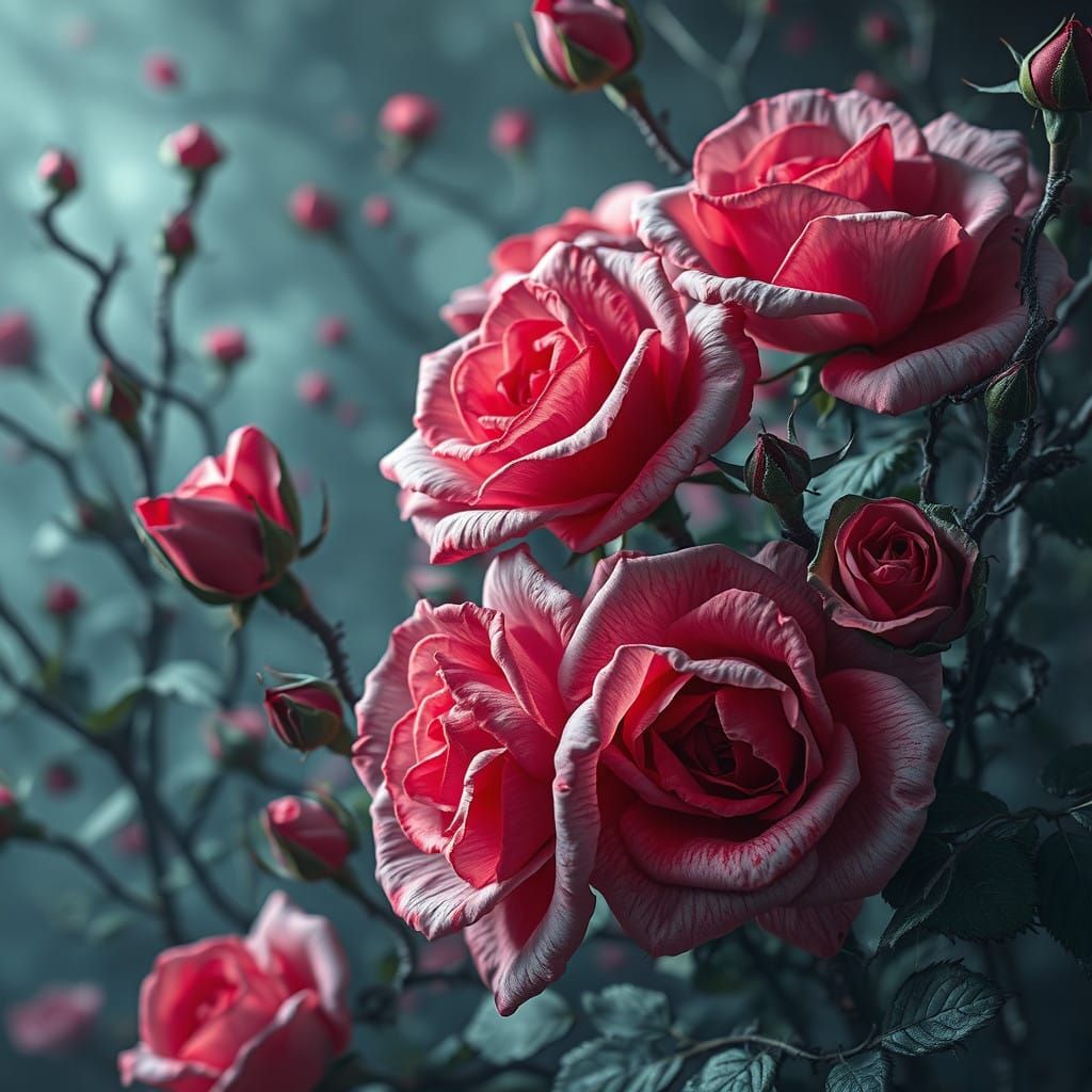 Surreal Rose Kingdom in Velvety Darkness