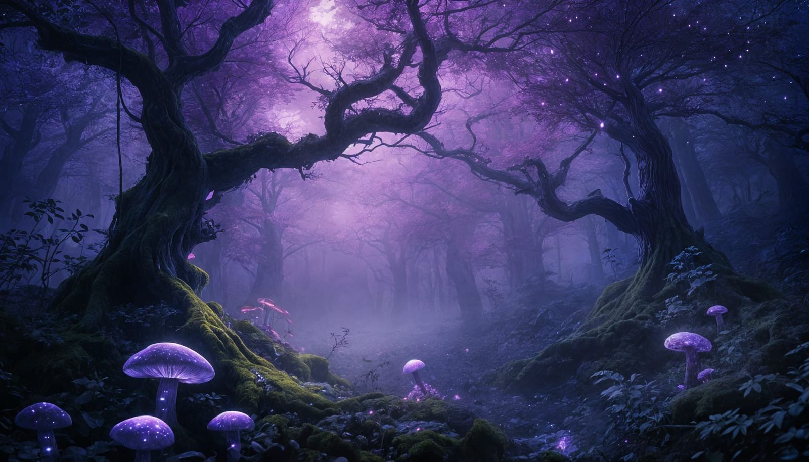 Bioluminescent Forest at Twilight: Ghibli Meets Beksiński