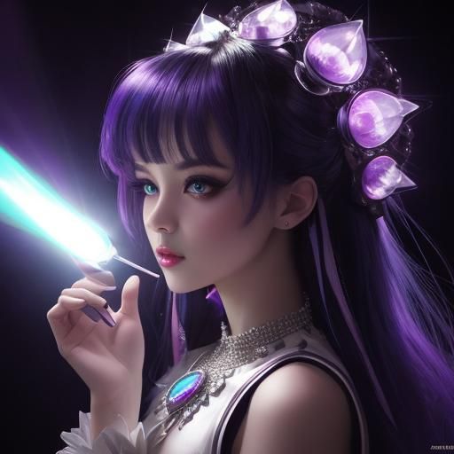 Chrome-Haired Woman in Dark Fantasy Film Noir Style