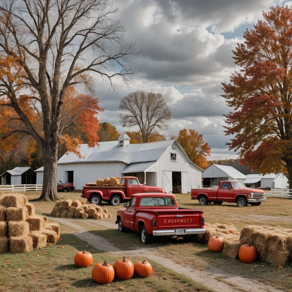Nostalgic Autumn Scene with Red Chevy Truck