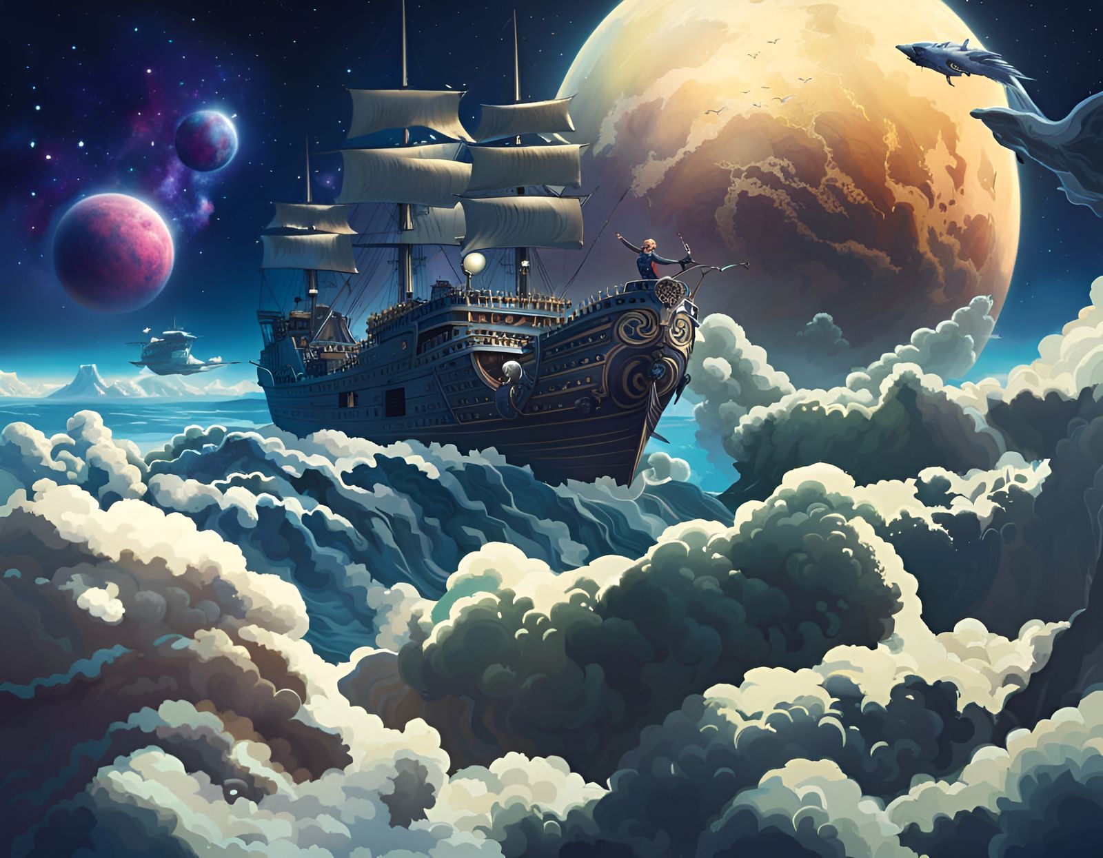 Space Pirates in Marbled Oil Splash Style