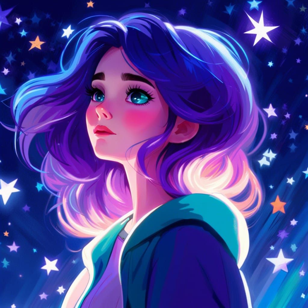 Woman with Multicolored Hair in Synthwave Style