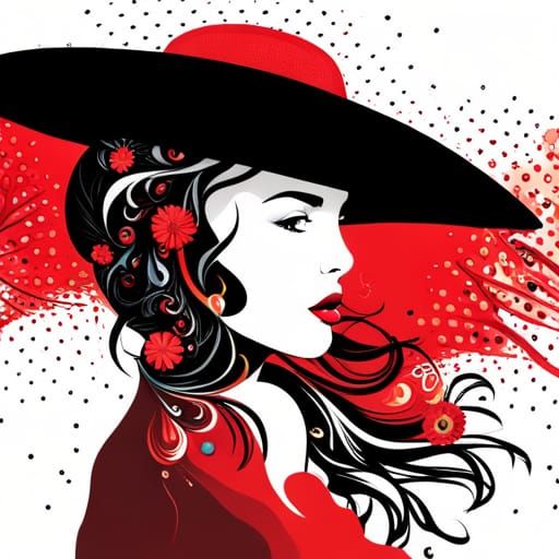 Elegant Woman Silhouette Vector Art in Black, Red, White