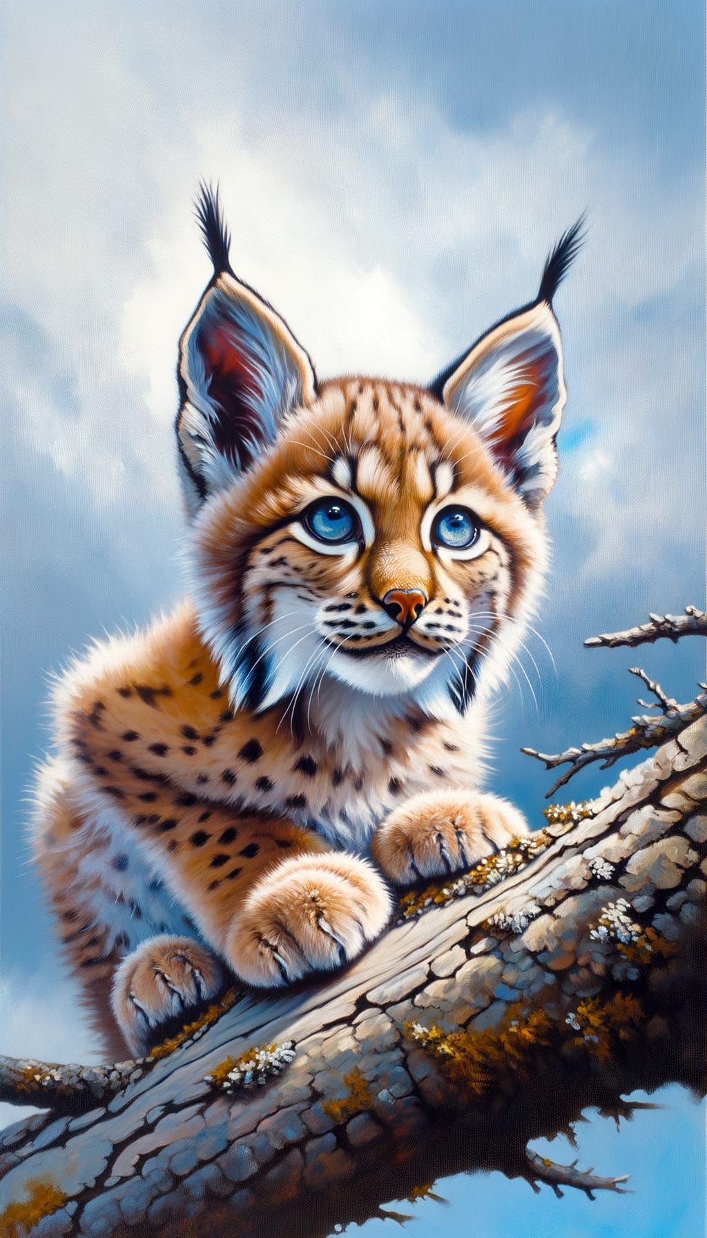 Lynx Kitten Acrylic Painting with Blue Eyes