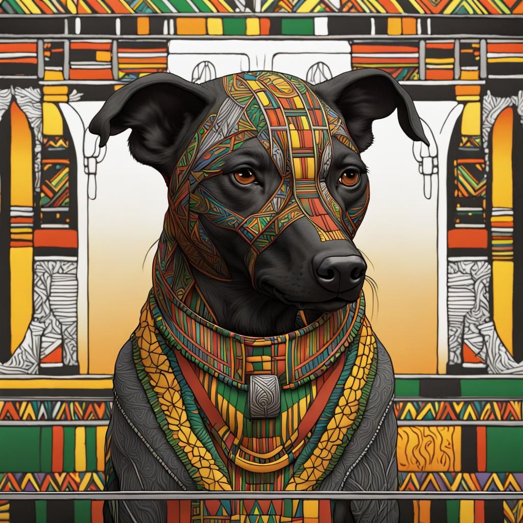 Ghanian Dog Line Art in Kente Colors