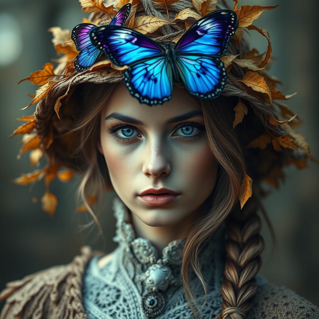 Regal Autumn Goddess in Whimsical, Mystical Forest