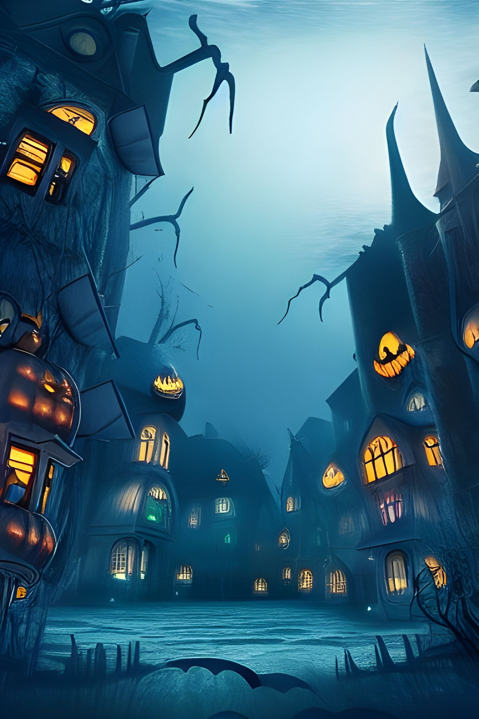 Underwater Halloween Village in Biopunk Style