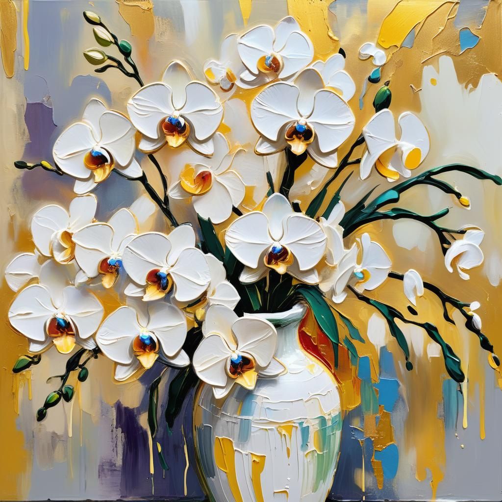 Impasto Orchids: Vibrant Abstract Expressionism