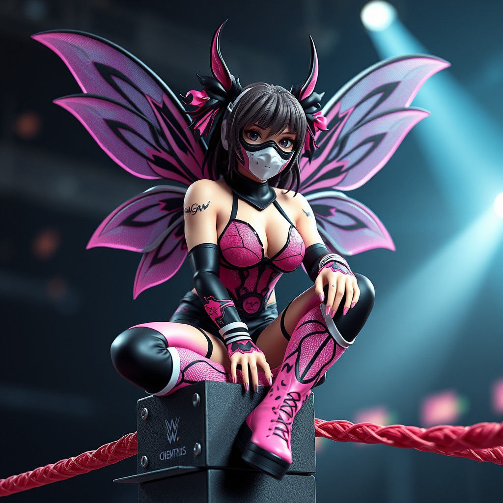 Pink and Black Anime Fairy Wrestler in 3D