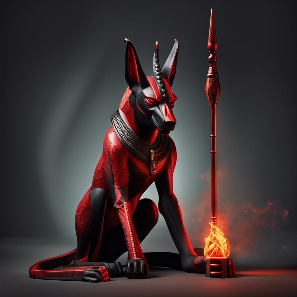 Anubis Ablaze: God of Afterlife in Red Fire