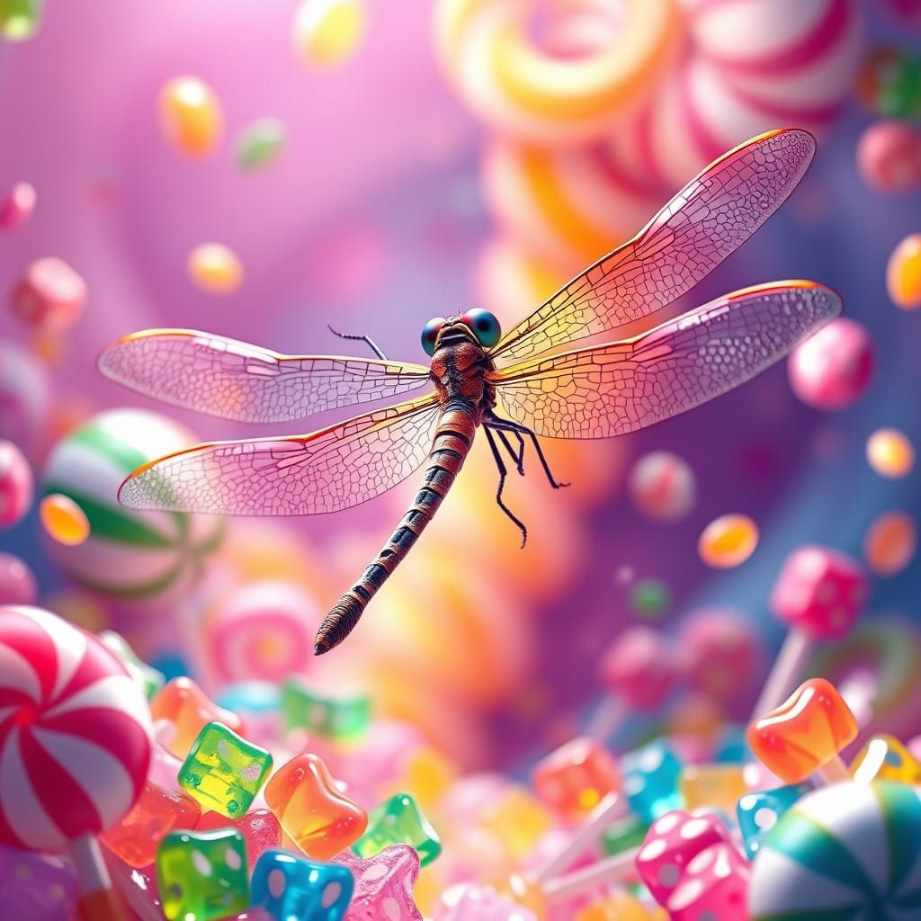 Dragonfly in Whimsical Candyland Art Style