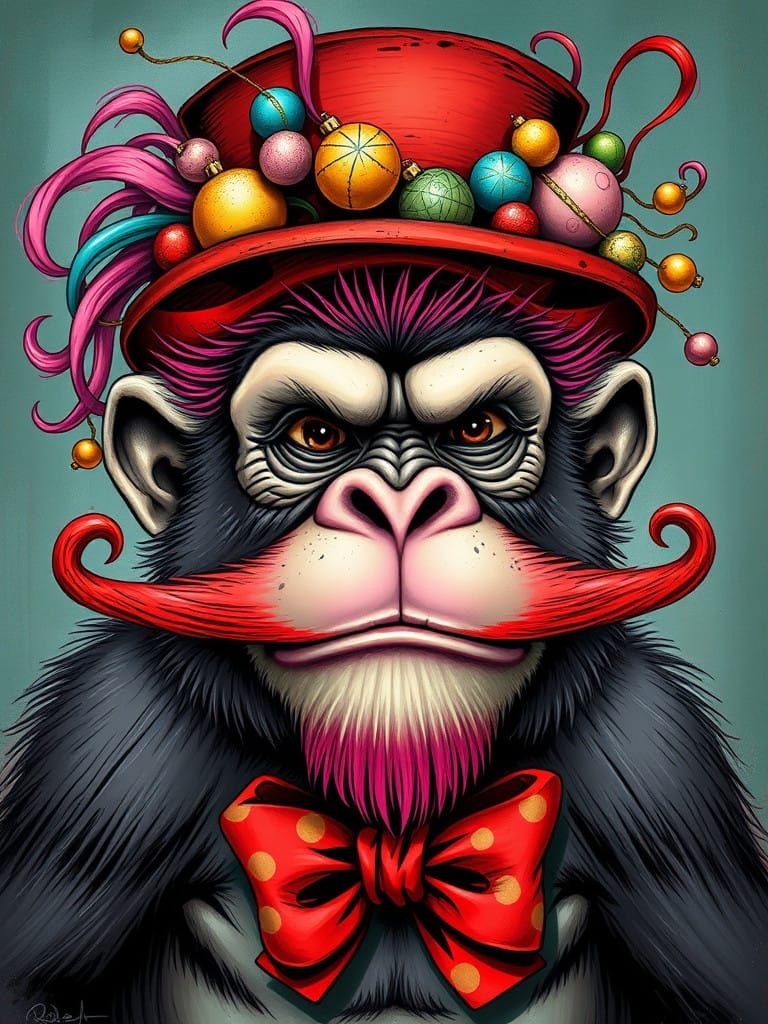 Vibrant Monkey in Whimsical Top Hat