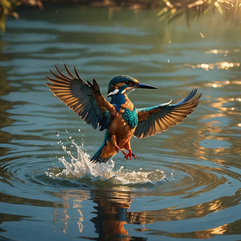 Kingfisher Hovering in Early Morning Light