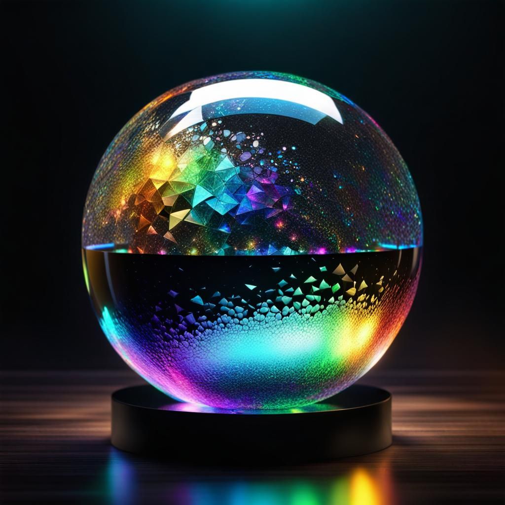 Rainbow Light Emanates from Crackle Glass Sphere