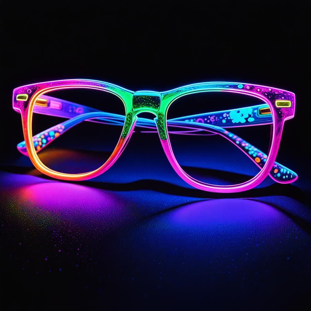 Eyeglasses in Neon Oil Pastel Under Black Light