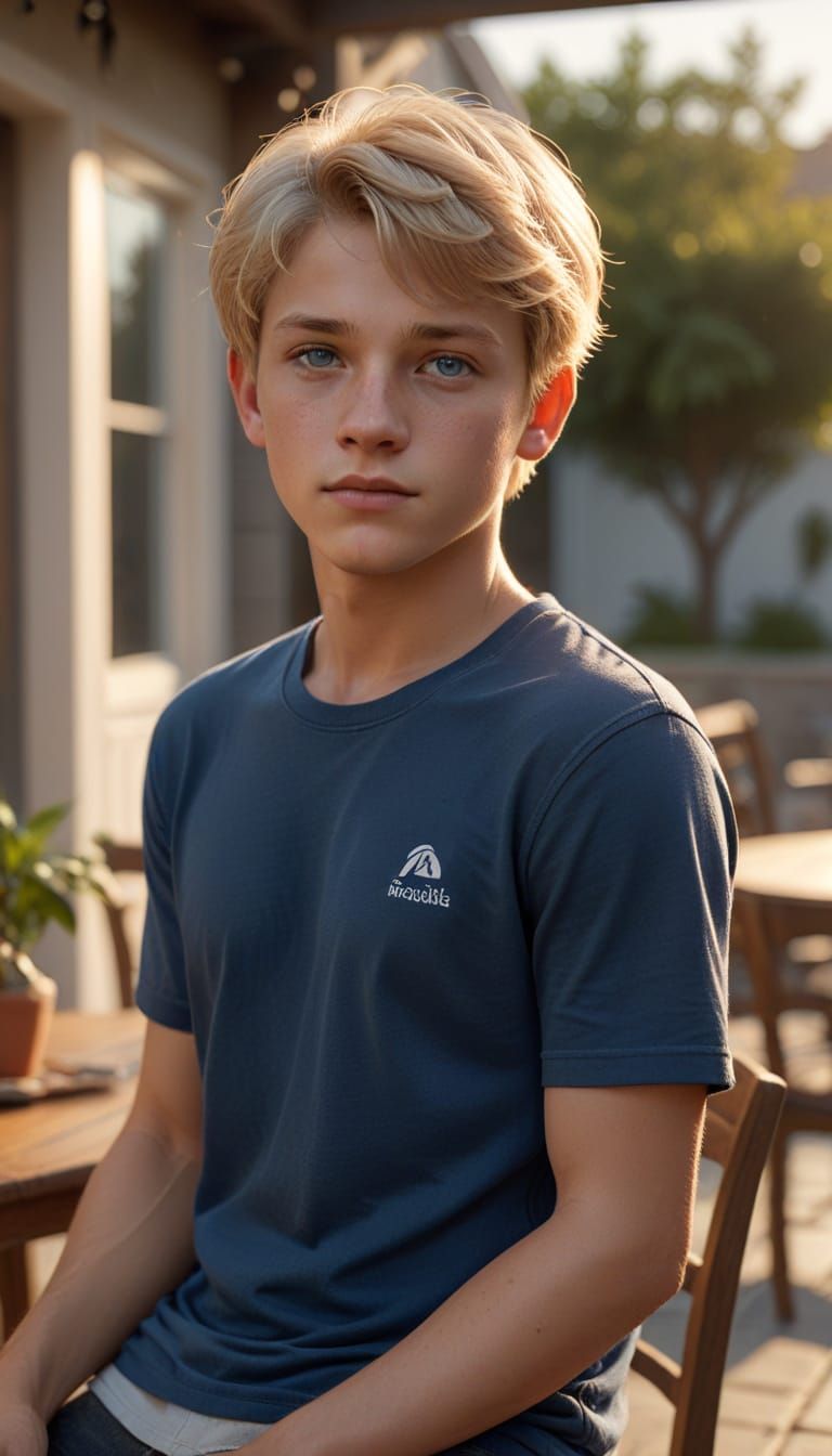Photorealistic Portrait of a Serene Young Boy in Golden Hour
