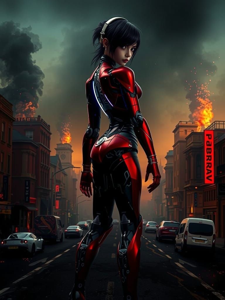 Steampunk Mecha Girl Constructed from Ferrari Engine