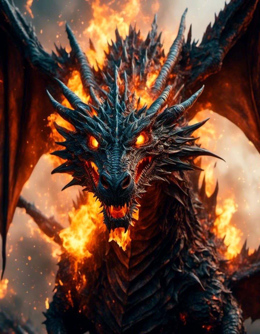 Hyperrealistic Dragon Head Blowing Fire