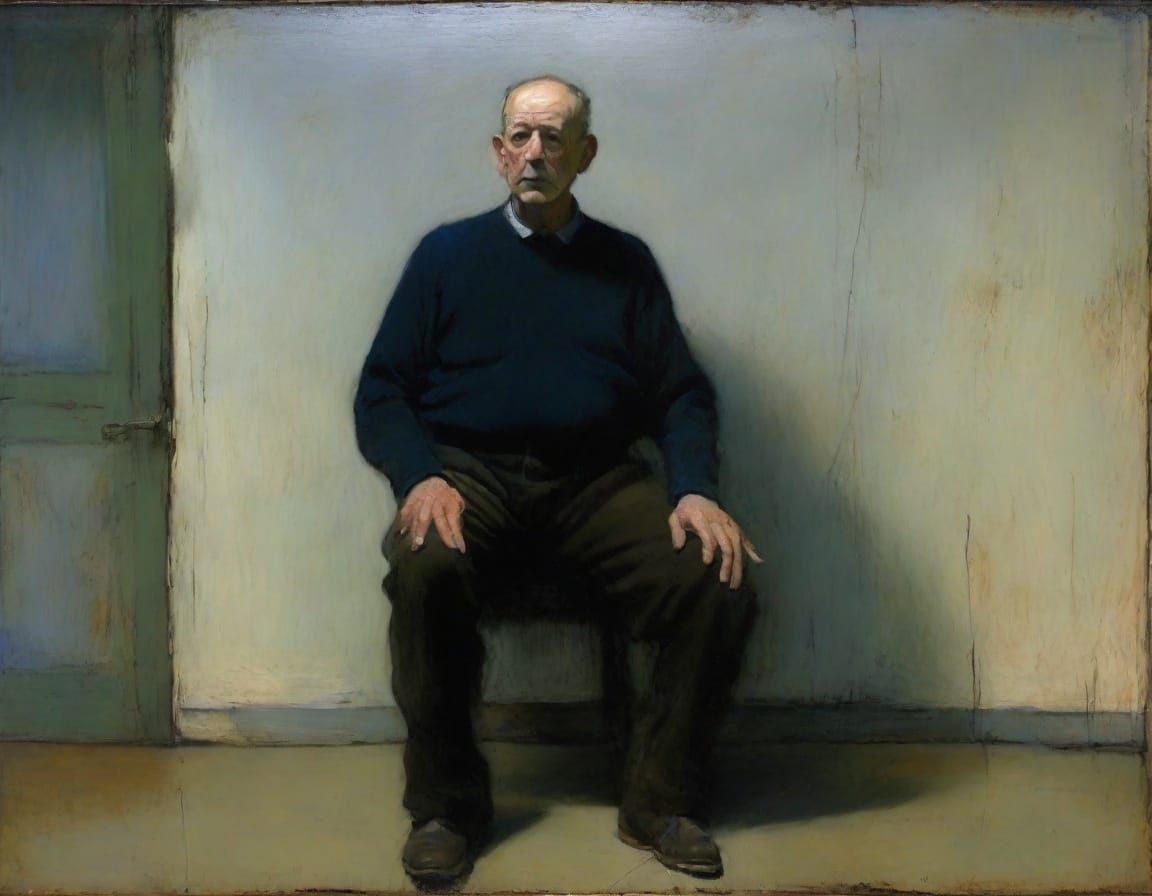 Forlorn Figure in Moody Impressionist Oil Painting